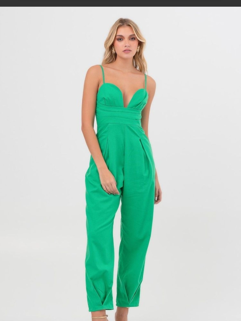 FARM Rio Emerald Green Spaghetti-Strap Jumpsuit
